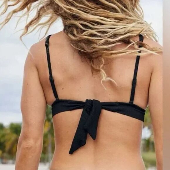 Aerie Tie Longline Triangle Bikini Top Black Size L NWT - Picture 2 of 5